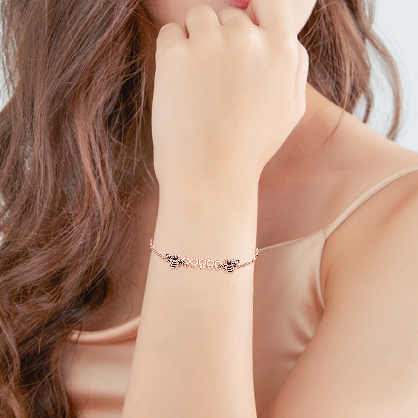 Bee Bracelet 925 Sterling Silver with Rose Bracelet for Women